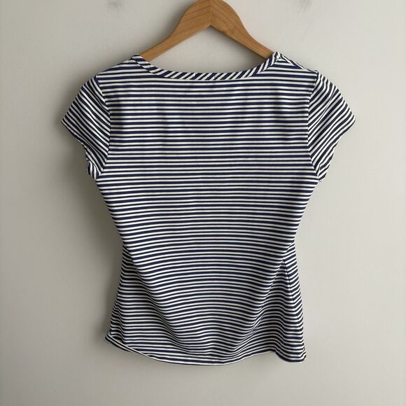 J McLaughlin Small Top Blue White Striped Nylon Blouse Cap Sleeve Summer Top - Picture 3 of 8
